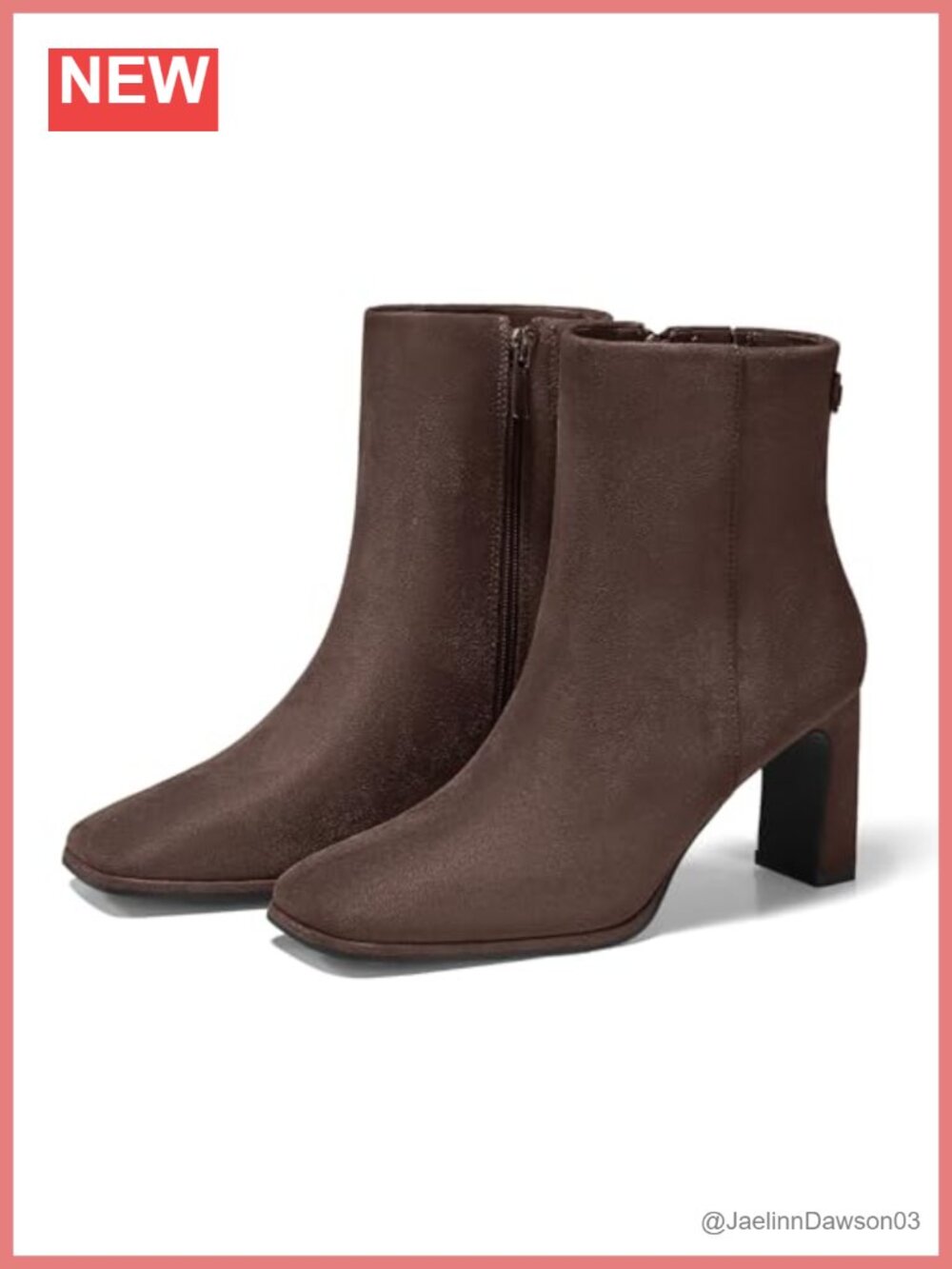 Faux Suede Square Toe Ankle Boots Chunky Block Heel Side Zip Winter Booties